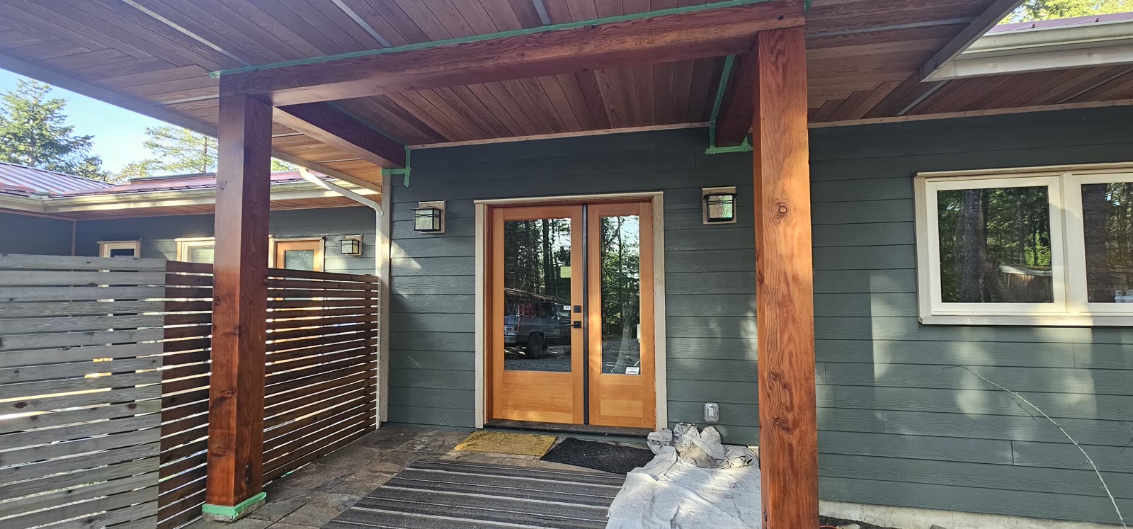 Covered cedar deck — Pemberton entry side elevation · Saanich Peninsula