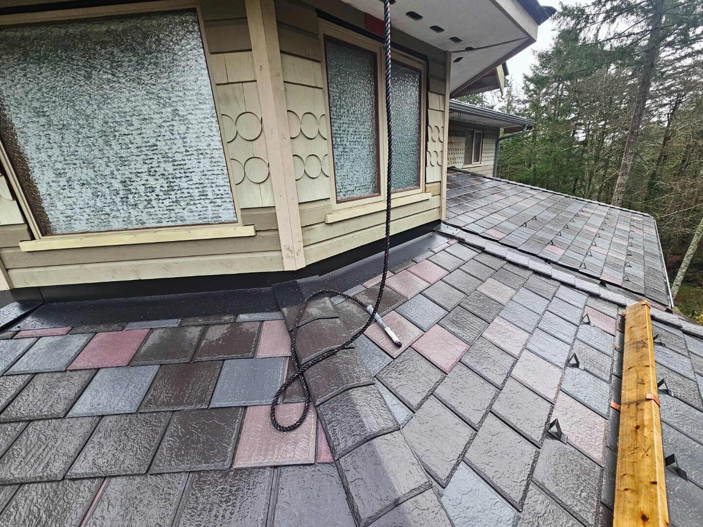 EnviroSlate completed roof close-up — tile detail at hip and valley