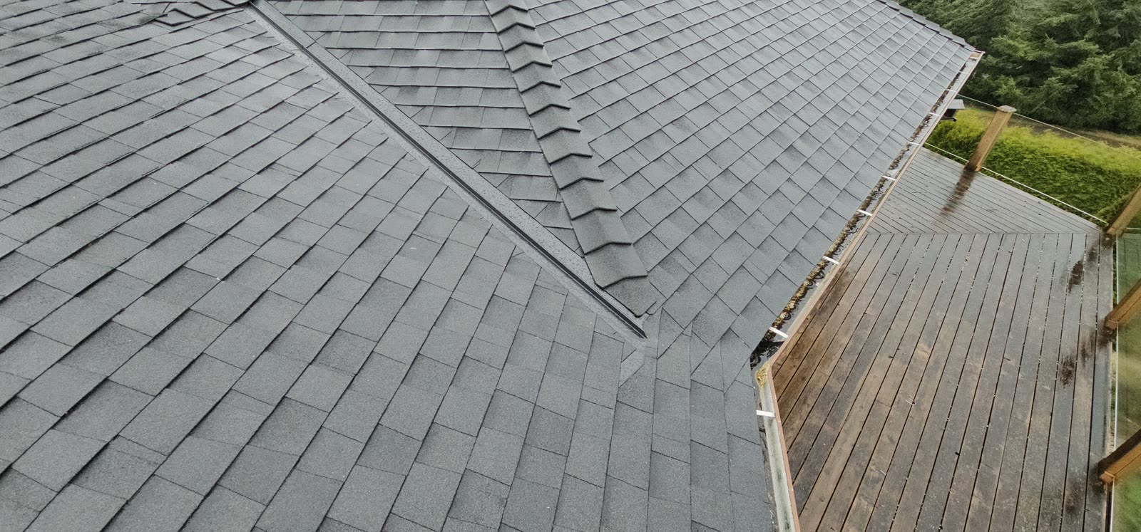 Sandpiper project — shingle close-up at valley and ridge intersection