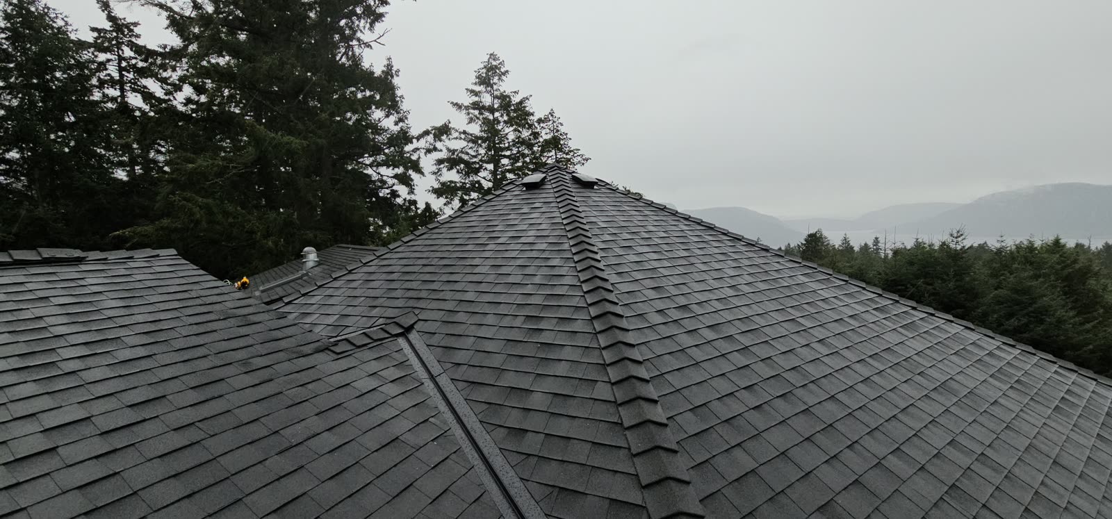 Sandpiper project — completed ridgeline with forest and mountain backdrop